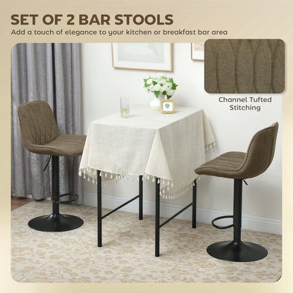 Set Of Two Linen-Look Bar Stools - Brown