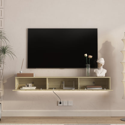 Floating TV Stand Wall Mounted With 16 Color LEDs,65inch Modern TV Stand, Floating TV Cabinet Entertainment Center For 55 60 65 Inch TV