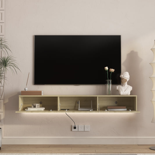 Floating TV Stand Wall Mounted With 16 Color LEDs,65inch Modern TV Stand, Floating TV Cabinet Entertainment Center For 55 60 65 Inch TV