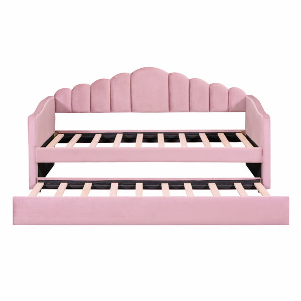 Twin Size Upholstered Daybed With Trundle ,Velvet Sofabed With USB Charging Ports,No Box-spring Needed,Pink Old SKU HL000067AAH