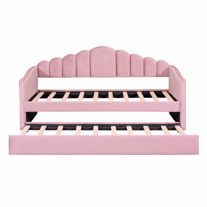 Twin Size Upholstered Daybed With Trundle ,Velvet Sofabed With USB Charging Ports,No Box-spring Needed,Pink Old SKU HL000067AAH