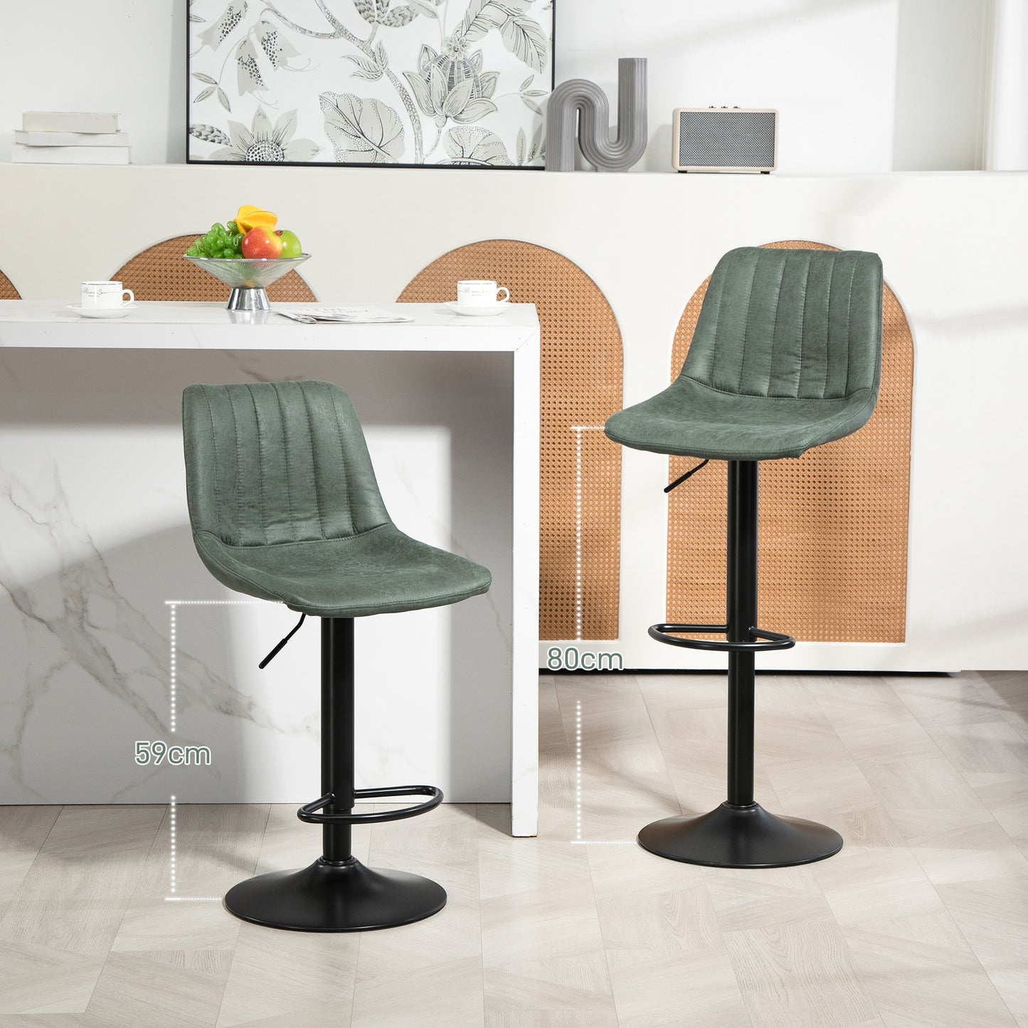 Set Of Two Retro Tub Bar Stools - Green
