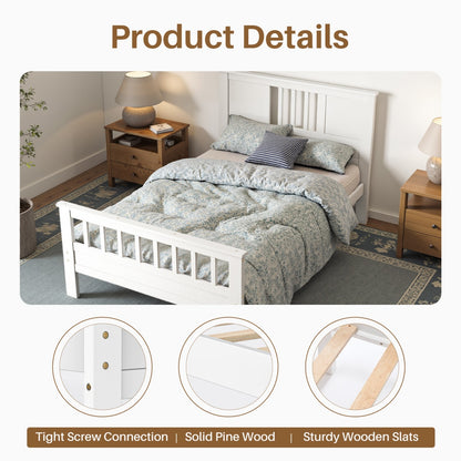 Twin Size Metal Platform Bed Frame - Mattress Foundation With Headboard And And Footboard, 350LBS Sturdy Wooden Slats Support