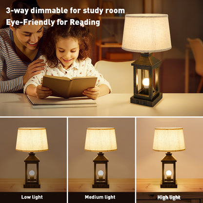 20.5in Black Gold Farmhouse Bedside Table Lamp, Suitable For Living Rooms, 3-Way Dimmable Touch Modern Bedside Table With 2 Lights For Bedrooms, Homes, Offices Including Light Bulbs