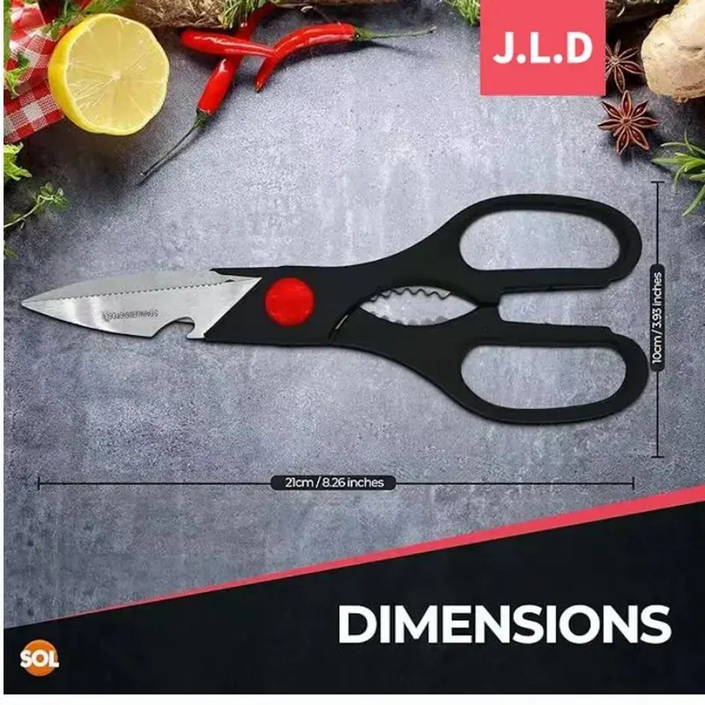 Food Scissors, Sharp Scissors With Walnut Tongs, Bottle Opener, Can Opener, Vegetable Cutting Scissors, Chopping Scissors, USPS Shipping, Supports Self Pickup