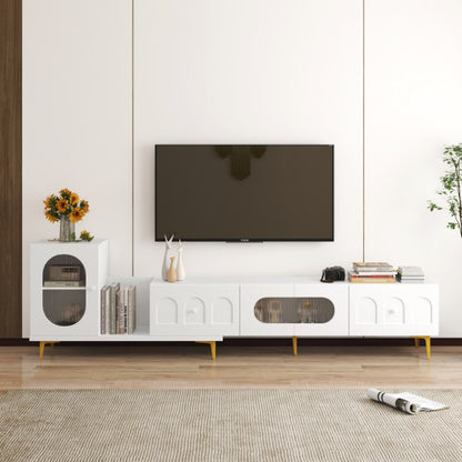 Wood Extendable TV Stand Rectangle Entertainment Center,Media TV Console For Living Room Bedroom