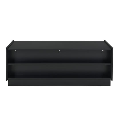 Modern Rectangle Coffee Table With 4 Drawers And 2 Display Shelves, Wood Coffee Table With Fluted Style, Tempered Glass For Living Room