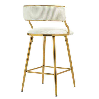 (SET Of 2) 26'' Counter Height Bar Stools Corduroy Kitchen Island Counter Bar Stool With Back,golden Chromed Base And Footrest (BEIGE)