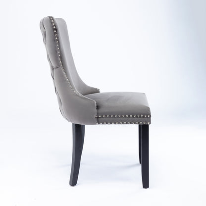 A&A Furniture,Upholstered Wing-Back Dining Chair With Backstitching Nailhead Trim And Solid Wood Legs,Set Of 2, Gray,SW8809GY,  KD