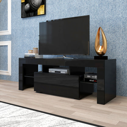 Black TV Stand With LED RGB Lights,Flat Screen TV Cabinet, Gaming Consoles - In Lounge Room, Living Room And Bedroom Black