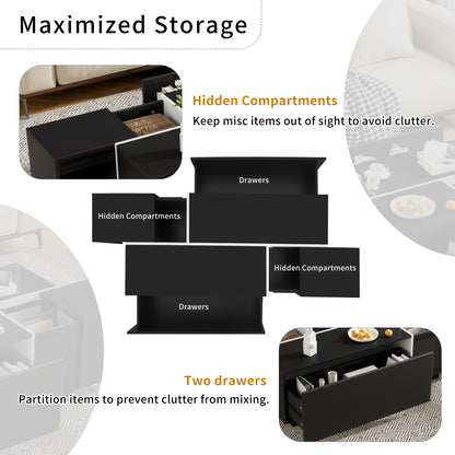U-Can 47.2 -72.7  Extendable Coffee Table, Multi-Functional Coffee Table With High-Gloss Finish, Coffee Table With 2 Hidden Storage Space And 2 Drawers For Living Room