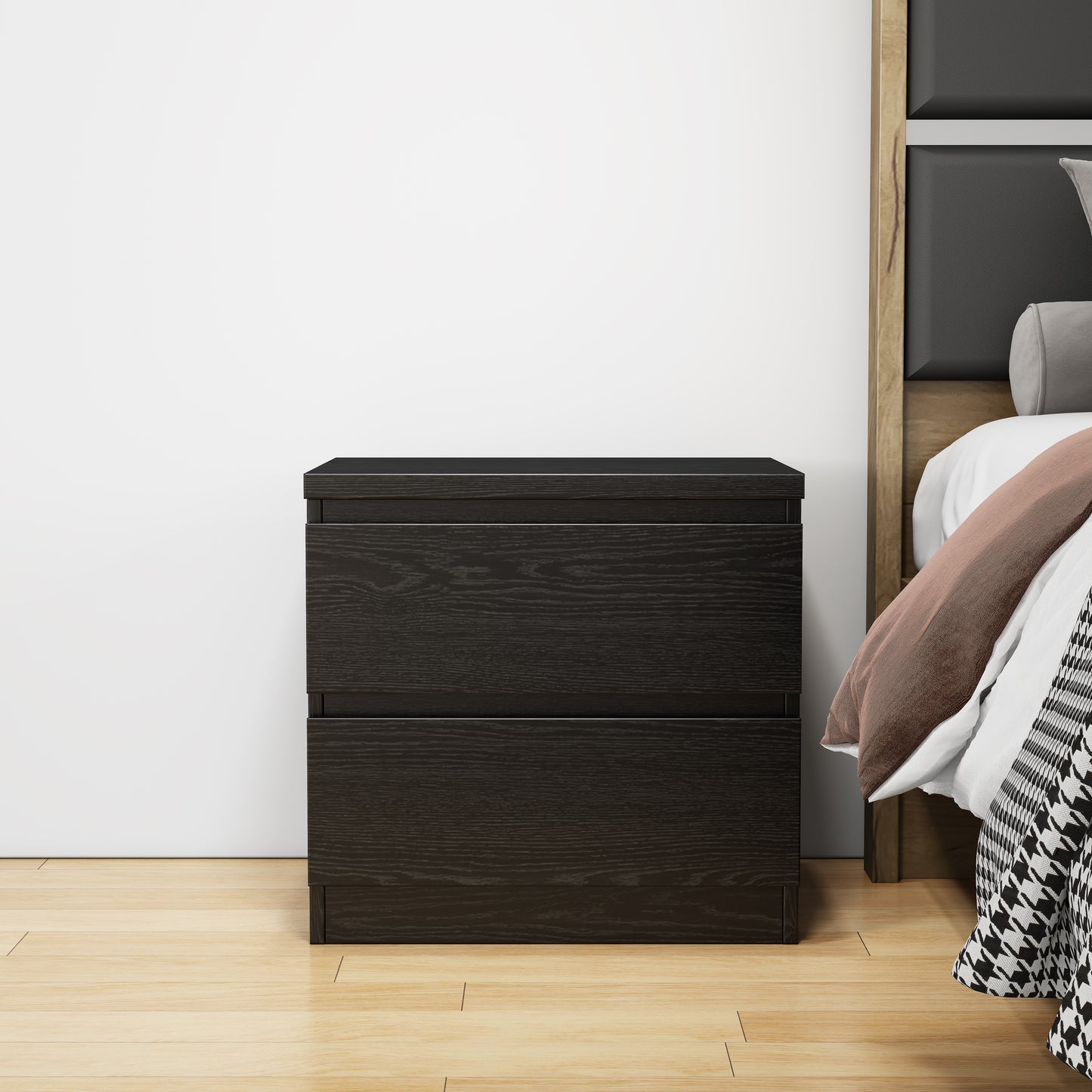 19.7-Inch Black Nightstand With 2 Drawers, Beside Table With Drawers Handle Free Design,Thickened Top Plate,Small Side Table Storage Cabinet 2 Drawer Night Stand For Bedroom,Living Room