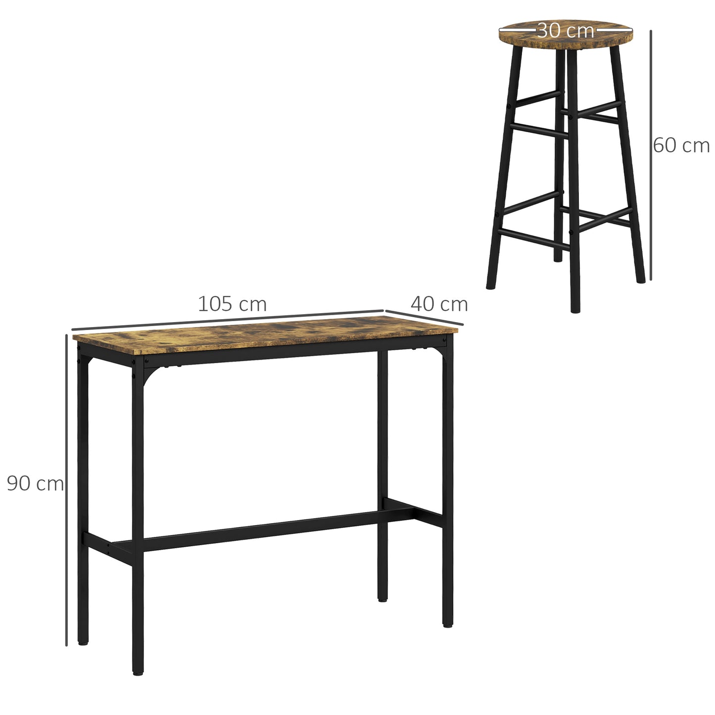 5 Piece Bar Table Set With 4 Stools, Industrial Bar Table And Stool Set, Dining Table And Chair Set, Rustic Brown
