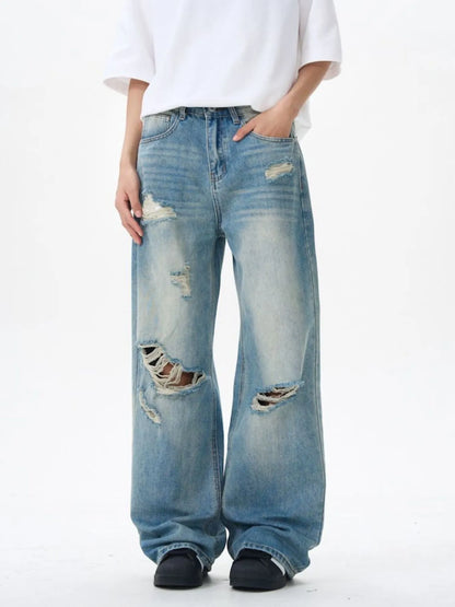 Men's Distressed Wide Leg Jeans