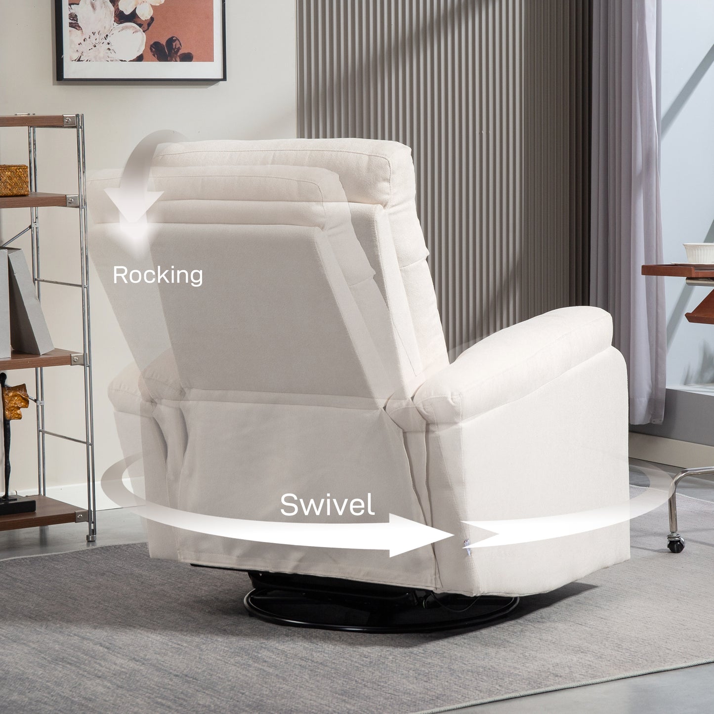 Recliner Chair, Wide Swivel Rocker Chair, Overstuffed Single Sofa with Pocket Spring, Footrest, Quick Assembly, Cream