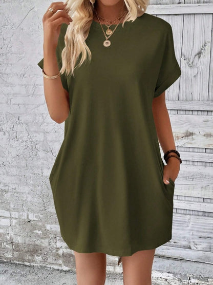 Casual Pocketed Round Neck Tee Dress