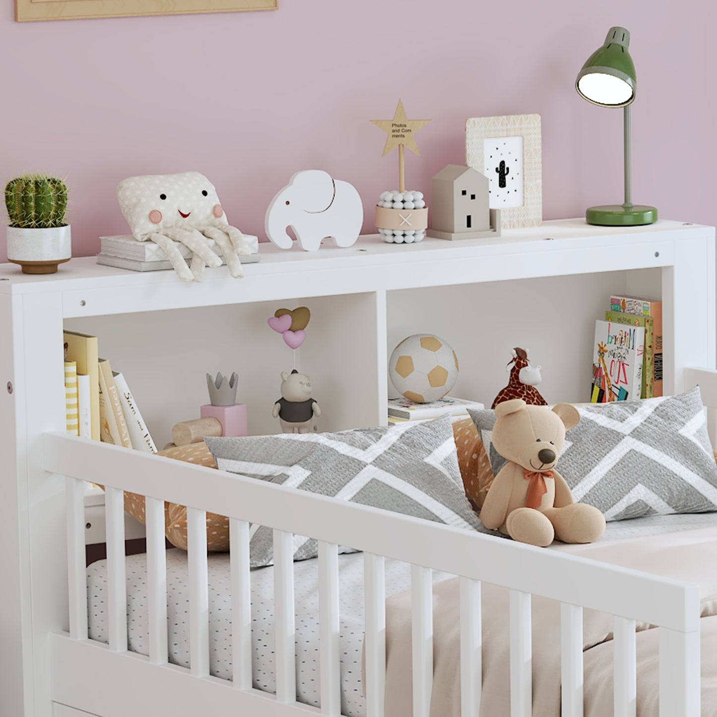 Twin Size Bed With Headboard Storage Rack, Two Under-Bed Drawers, Three-Side Guardrails For Safety And Security,White