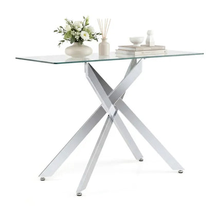 45 Inch Tempered Glass Entryway Table, Silver Chrome Metal Console Table With Adjustable Feet For Home Decor