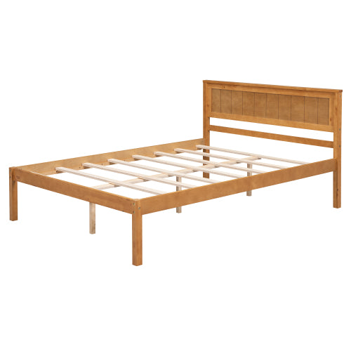 Platform Bed Frame With Headboard, Wood Slat Support, No Box Spring Needed, Full, Oak
