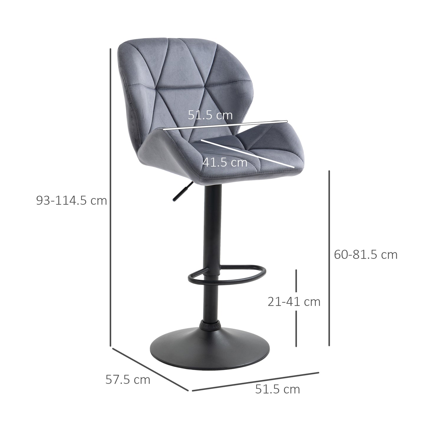 Adjustable Bar Stools Set Of 2, Armless Upholstered Swivel Counter Chairs, Barstools With Back, Footrest, Dark Grey