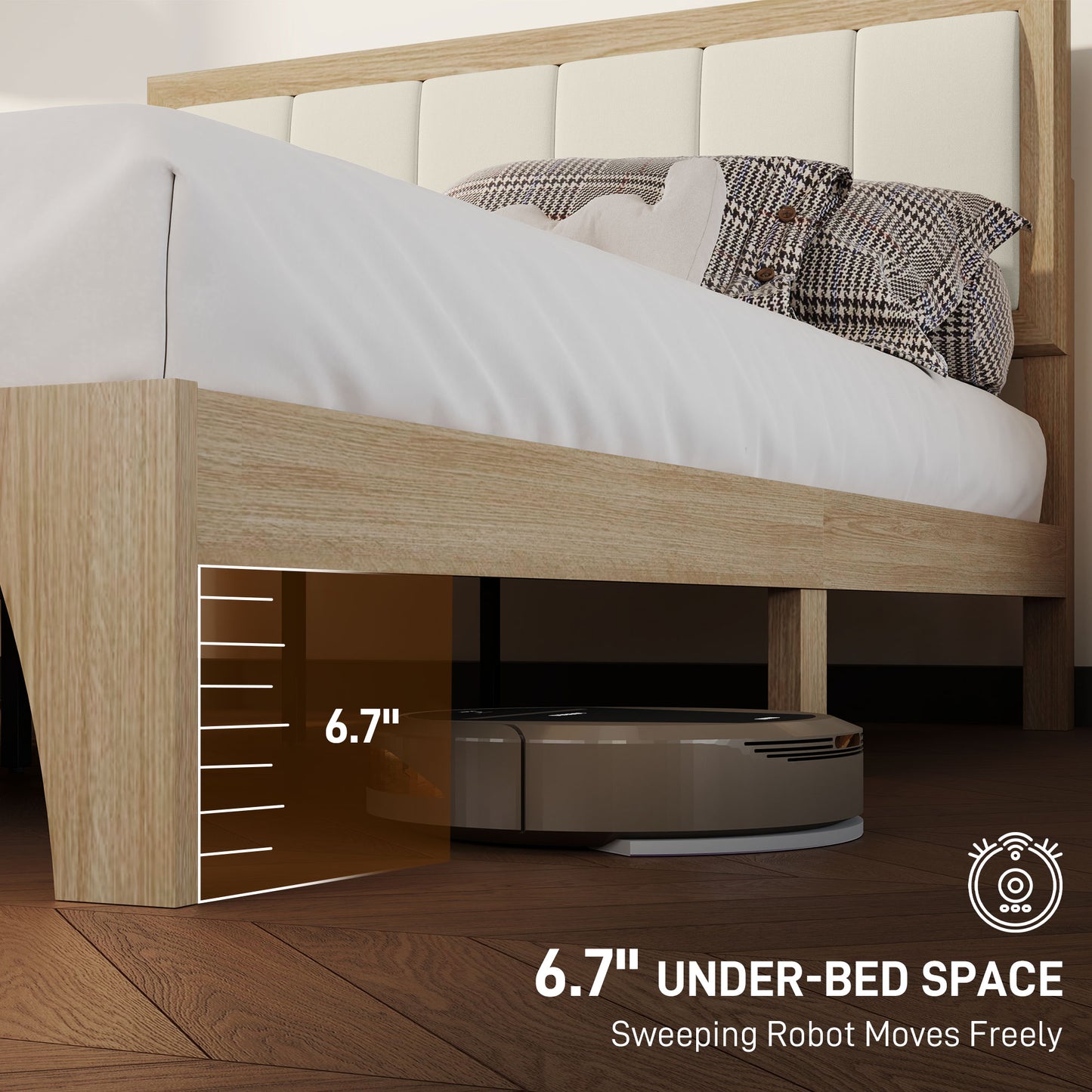 Full Bed Frame with Headboard Full Size Platform Bed Frame with Wooden Slats No Box Spring Needed Easy Assembly Oak