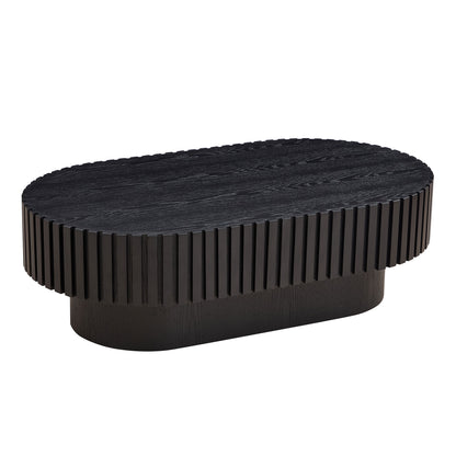 43.70 Inch Modern Handcraft Drum Coffee Table Oval Coffee Table For Living Room,Small Wooden Coffee Table With Sturdy Pedestal For Office,Black
