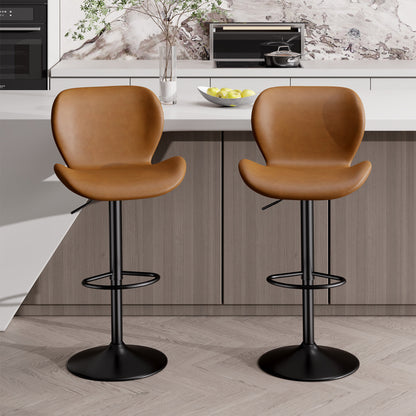 Bar Stools Set Of 2,PU Leather Upholstered Barstools With Back & Footrest, Seat Adjustable Height 22.2-31IN Counter Height Bar Chairs For Bar Kitchen Island