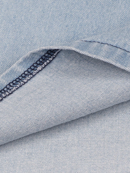 Zip Front Short Sleeve Denim Dress