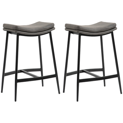 Breakfast Bar Stools Set Of 2, Microfibre Upholstered Barstools, Industrial Bar Chairs With Curved Seat And Steel Frame For Dining Room, Kitchen, Grey