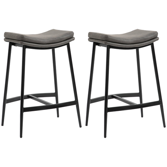 Breakfast Bar Stools Set Of 2, Microfibre Upholstered Barstools, Industrial Bar Chairs With Curved Seat And Steel Frame For Dining Room, Kitchen, Grey
