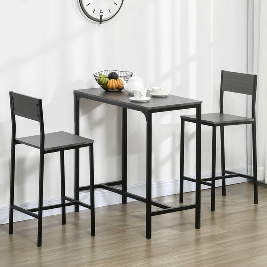 3 Piece Bar Table And Chairs, Industrial Dining Table Set For 2, Counter Height Kitchen Table With Bar Stools, Breakfast Table Set For 2 For Small Space, Gray