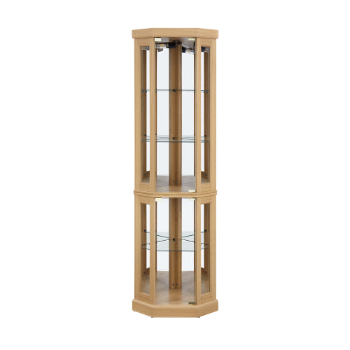 Corner Glass Cabinet Lighted Curio Cabinet Corner Display Case For Living Room, Curio Cabinet, Antique Collection, Wine,Bar Glass Storage Light Included,Dark Cherry