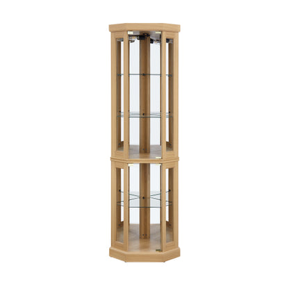 Corner Glass Cabinet Lighted Curio Cabinet Corner Display Case For Living Room, Curio Cabinet, Antique Collection, Wine,Bar Glass Storage Light Included,Dark Cherry