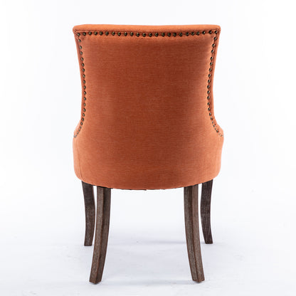 AA Furniture,Ultra Side Dining Chair  Thickened Fabric Chairs With Neutrally Toned Solid Wood Legs  Bronze Nail Head  Set Of 2 Orange