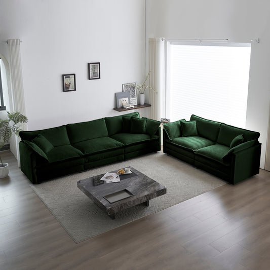 Sofa Set Of 2 Chenille Couch, 2-3 Seater Sofa Set Deep Seat Sofa, Modern Sofa Set For Living Room, Green Chenille