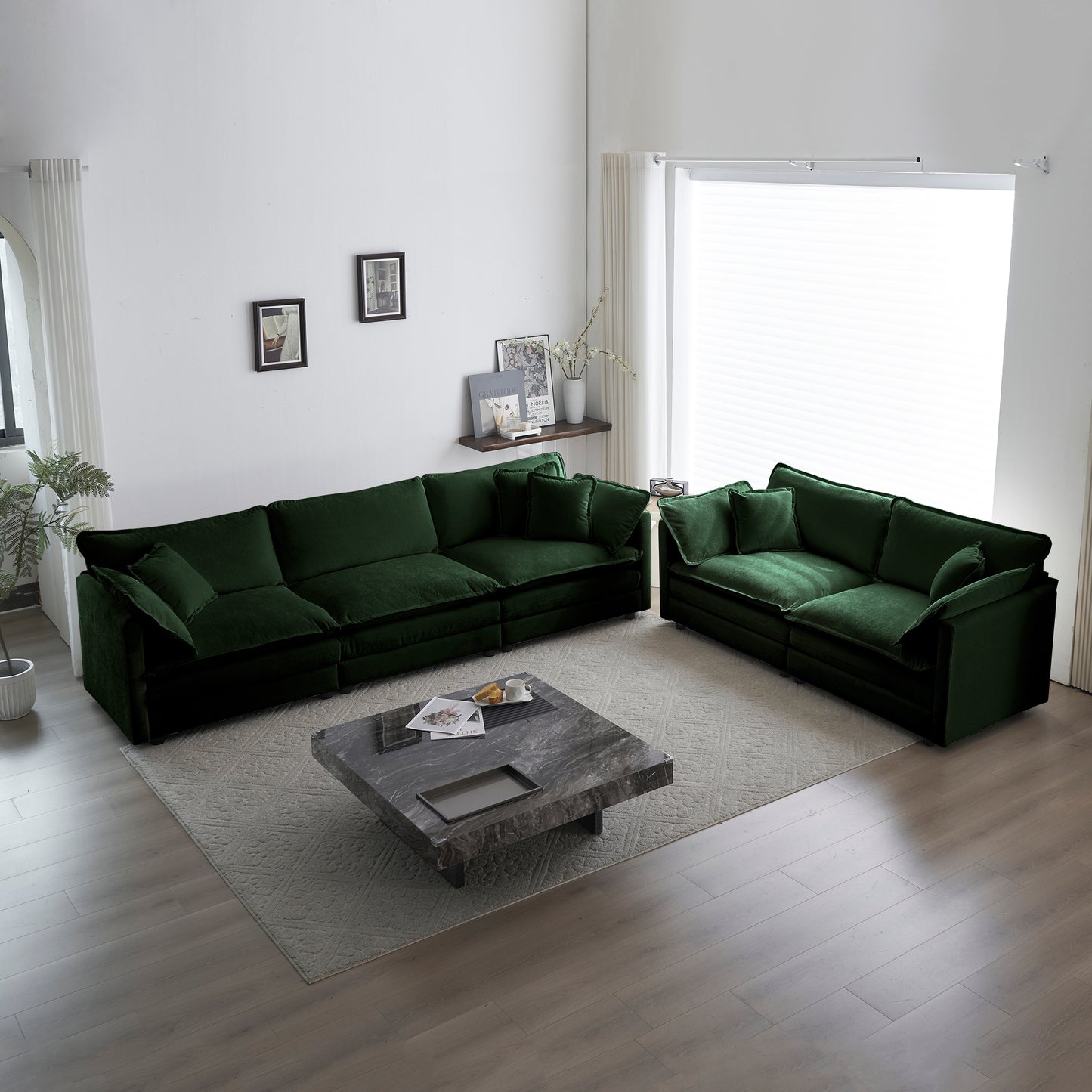 3 Piece Sofa Set Oversized Sofa Comfy Sofa Couch, 2 Pieces Of 2 Seater And 1 Piece Of 3 Seater Sofa  For Living Room, Deep Seat Sofa Green Chenille