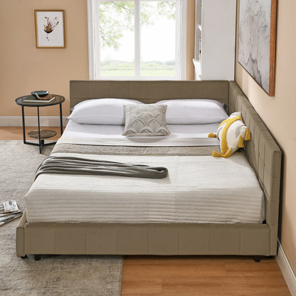 Queen Size Upholstered Tufted Bed Frame, Sofa Bed Frame With Comfortable Backrest And Armrests, Queen Size Bed For Bedroom, Living Room,Velvet, Brown 85.5x64.5x30.5