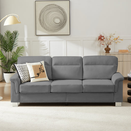82 Modern Compressed Snowfleece Fabric 3-Seater Sofa, For Living Room, Bedroom, Office & Entertainment Spaces, Gray