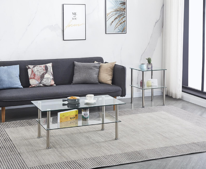 2-Layer Space Coffee Table ,Modern Sofa Table With Storage Shelve For Living Room