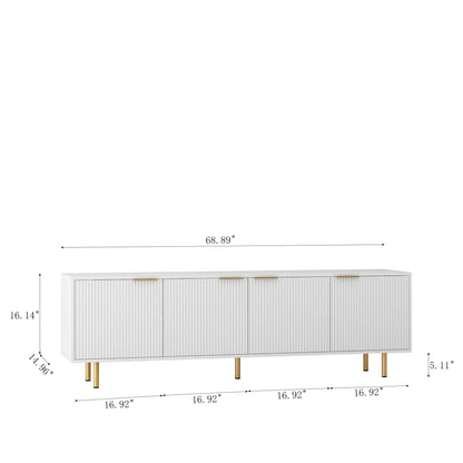 White Modern TV Stand Fluted T, Entertainment Center With Storage Doors, TV Console Media Cabinet, For 55 Inch TV, Living Room
