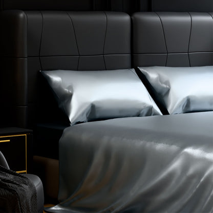 Satin Bed Sheets, Full Size Sheets Set, 4 Pcs Silky Bedding Set With 15 Inches Deep Pocket For Mattress Full, Grey