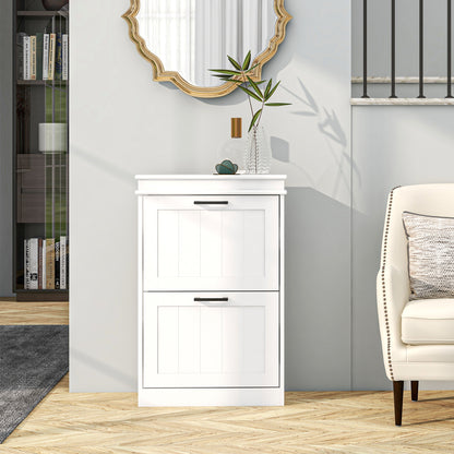 Modern Shoe Storage Cabinet with 2 Flip Drawers for 10 Pairs, Narrow Shoe Organizer for Entryway, Hallway, White