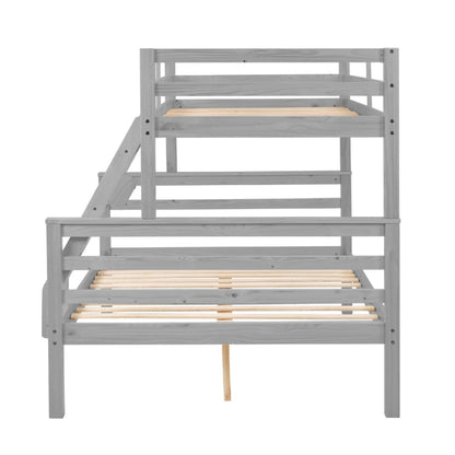 Twin Over Full Bunk Bed With Thick Posts,Wooden Bunk Bed With High Guardrail And Ladder For Kids, Teens, Dorm Rooms, And Guest Rooms,No Box Spring Needed,Grey