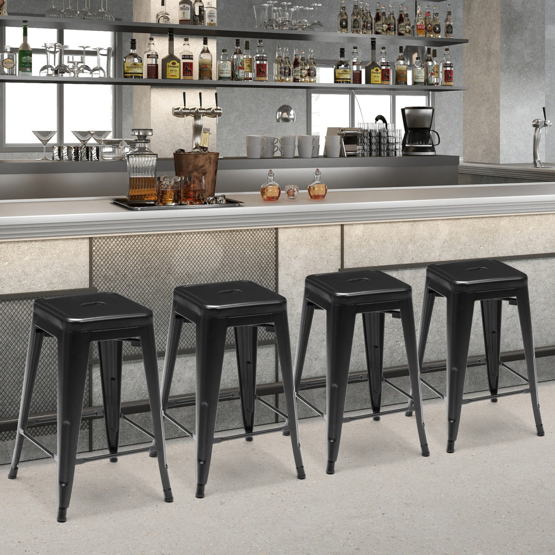 24 Inches Metal Bar Stools Set Of 4, Backless Counter Height Bar Stools For Kitchen, Outdoor Stackable Stools --No Assembly Required