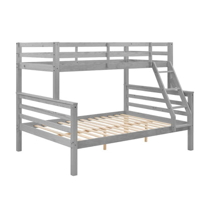 Twin Over Full Bunk Bed With Thick Posts,Wooden Bunk Bed With High Guardrail And Ladder For Kids, Teens, Dorm Rooms, And Guest Rooms,No Box Spring Needed,Grey