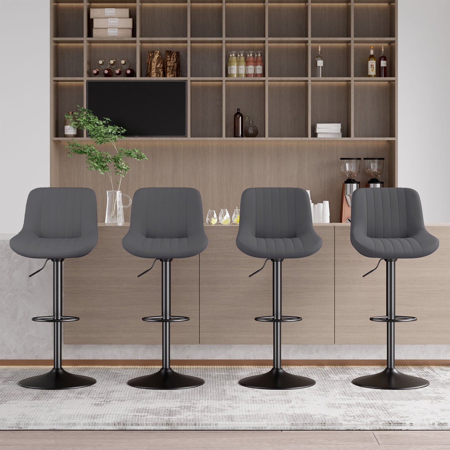 Bar Stools, Adjustable Modern Swivel Bar Stools With Backs, Counter Height Performance Fabric Island Chairs For Home Kitchen