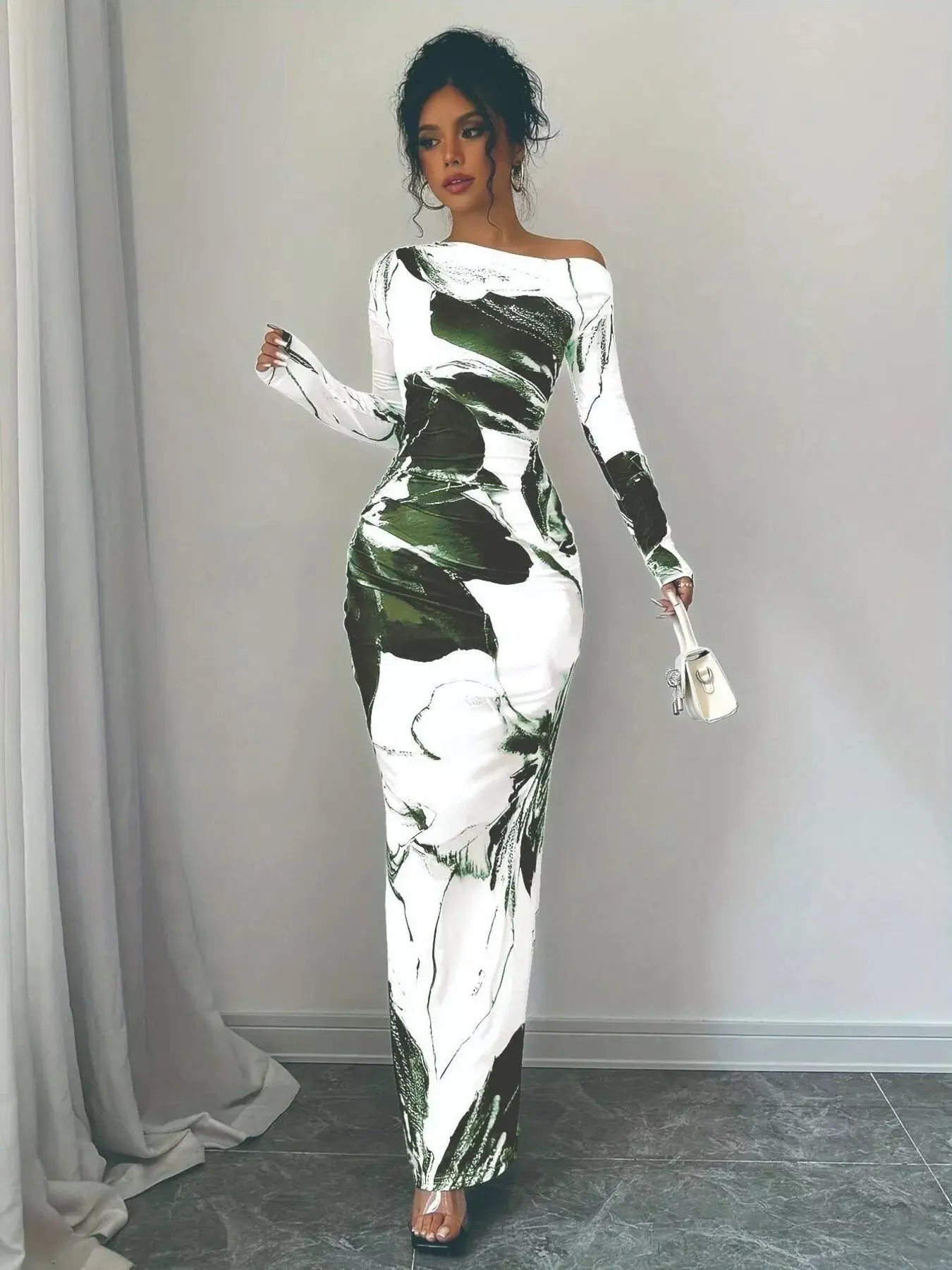 Floral Print One Shoulder Maxi Dress