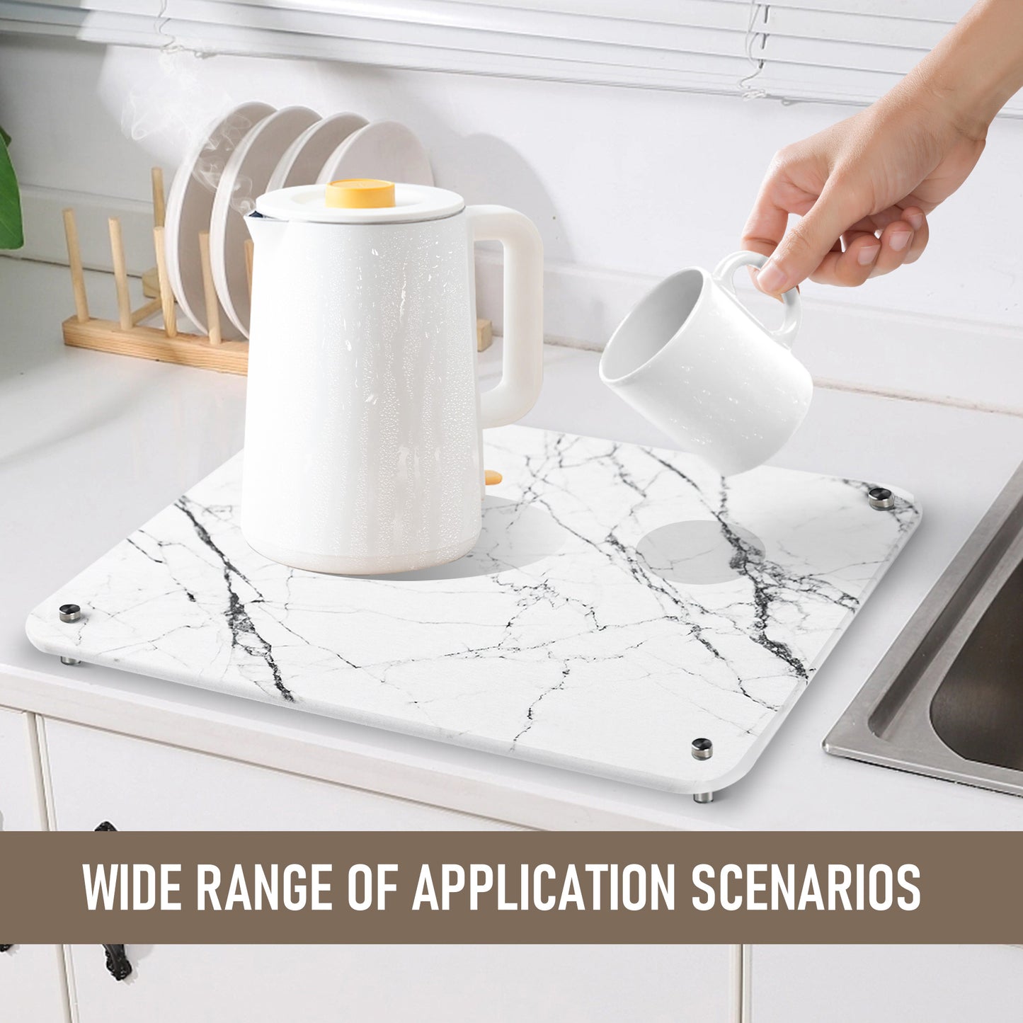 15.75 In. X 11.81 In. White Marble Look Stone Drying Mat For Kitchen, Water Absorbent Diatomaceous Stone Dish Drying Mat--Prohibited From Being Sold On Wayfair And Amazon Platforms