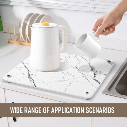 15.75 In. X 11.81 In. White Marble Look Stone Drying Mat For Kitchen, Water Absorbent Diatomaceous Stone Dish Drying Mat--Prohibited From Being Sold On Wayfair And Amazon Platforms