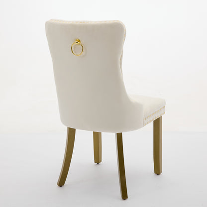 A&A Furniture, Nikki  Modern, High-end Tufted Solid Wood Contemporary Velvet Upholstered Dining Chair With Golden Wood Legs Nailhead Trim 2-Pcs Set, Milky White